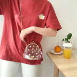 Women Transparent PVC Jelly Bag Chain Pearls Cross-body