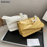 Pearls Chain Shoulder Bag Lady Cross Body Bow Flap PU Leather