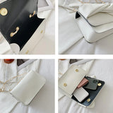 Pearls Chain Shoulder Bag Lady Cross Body Bow Flap PU Leather