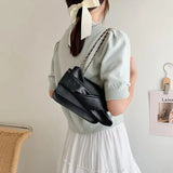 Pearls Chain Shoulder Bag Lady Cross Body Bow Flap PU Leather
