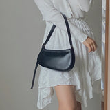 Underarm Shoulder Bag Women PU Leather Stylish Soft Zipper Little OL Sweet