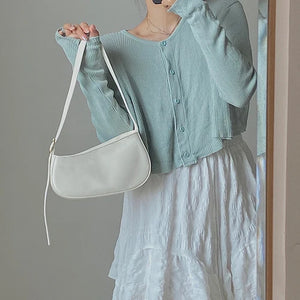 Underarm Shoulder Bag Women PU Leather Stylish Soft Zipper Little OL Sweet