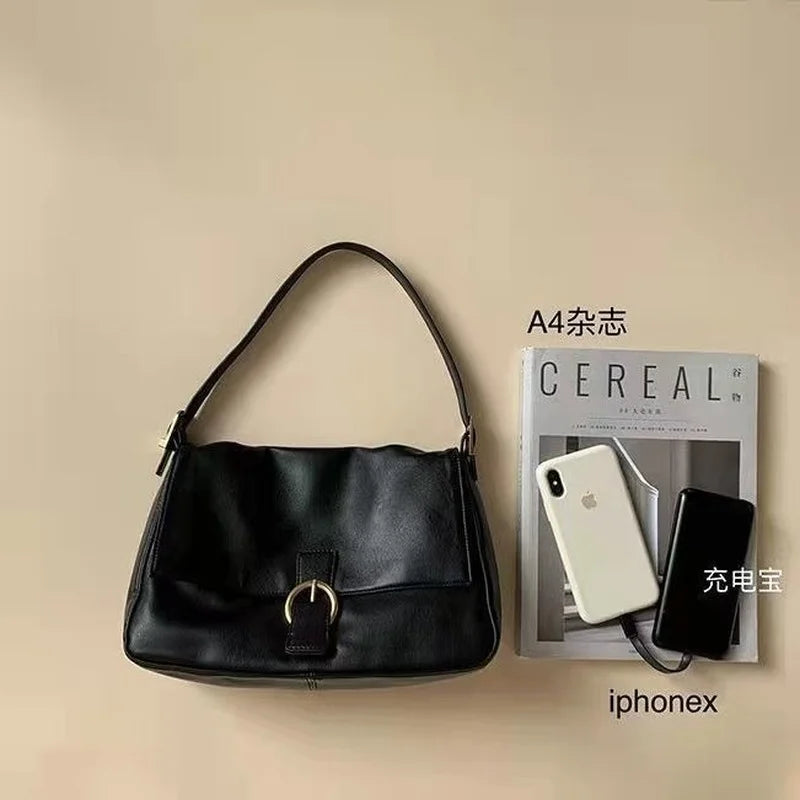 Vintage PU Leather Shoulder Bag Soft Large Capacity Tote Bag