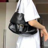 Vintage PU Leather Shoulder Bag Soft Large Capacity Tote Bag