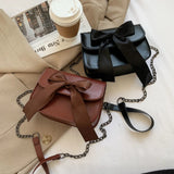 Vintage PU Leather Shoulder Bag with Bow Chain Flaps