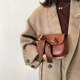 Vintage PU Leather Shoulder Bag with Bow Chain Flaps