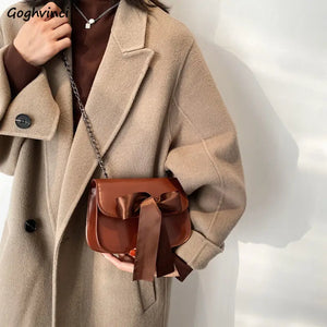 Vintage PU Leather Shoulder Bag with Bow Chain Flaps
