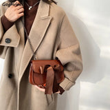 Vintage PU Leather Shoulder Bag with Bow Chain Flaps
