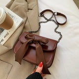 Vintage PU Leather Shoulder Bag with Bow Chain Flaps