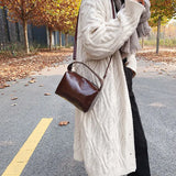 Vintage PU Leather Shoulder Bags Women Retro Crossbody Handle Office Ladies