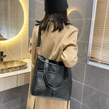 Vintage PU Leather Shoulder Bag Women Large Capacity Casual Totes Cross-body