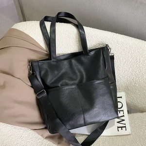 Vintage PU Leather Shoulder Bag Women Large Capacity Casual Totes Cross-body