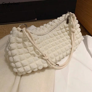 Plaid Zipper Cotton Fabric Underarm Crossbody Bag