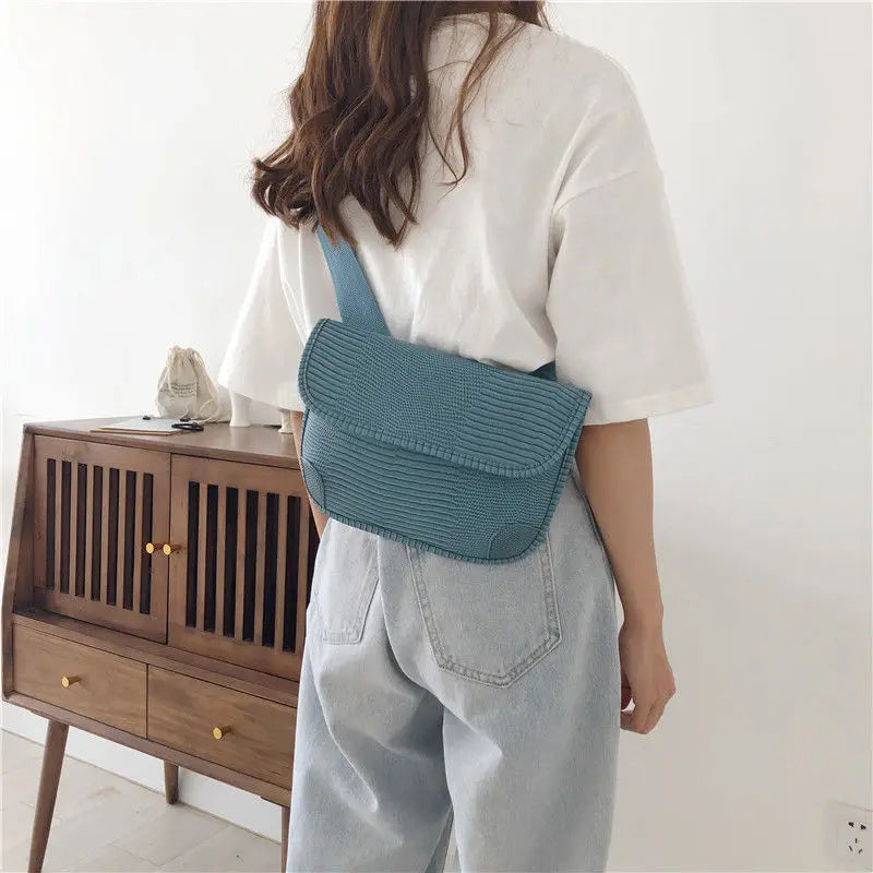 Shoulder Bags Women Wide Cross-body Thread PU Leather Flaps Vintage Handbag