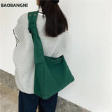 Canvas Shoulder Bag Wide Strap Cross-body Tote