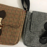 Plaid Vintage Woolen Shoulder Bag Horn Button Fall Winter Cross-body Tote