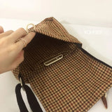 Plaid Vintage Woolen Shoulder Bag Horn Button Fall Winter Cross-body Tote