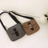 Plaid Vintage Woolen Shoulder Bag Horn Button Fall Winter Cross-body Tote