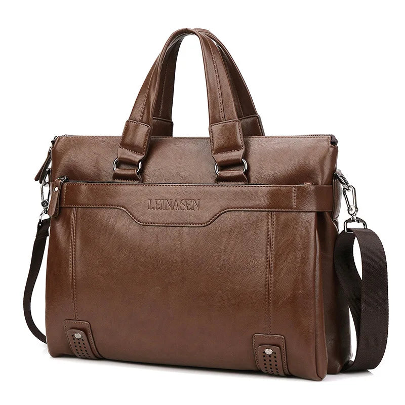 Men's Leather Briefcase Crossbody Bag