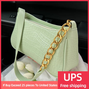 Women's Crocodile Pattern Shoulder Bag with Zip