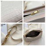 Women's Crocodile Pattern Shoulder Bag with Zip