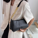 Women's Crocodile Pattern Shoulder Bag with Zip