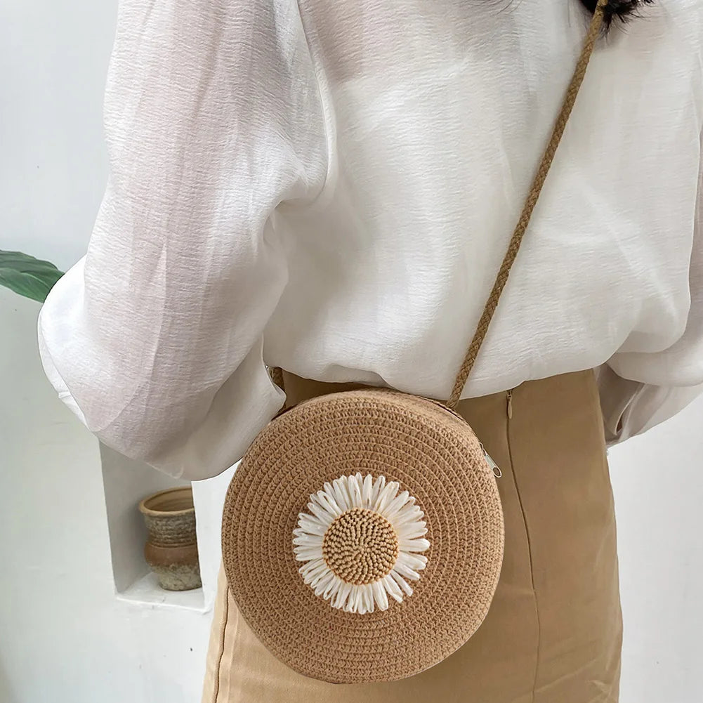 Circle Casual Handbags Vintage Women Woven Pure Shoulder Bag