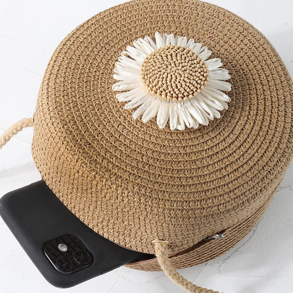 Circle Casual Handbags Vintage Women Woven Pure Shoulder Bag