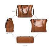 Women's Oil Wax Leather Shoulder Bag Tote Crossbody Handbag