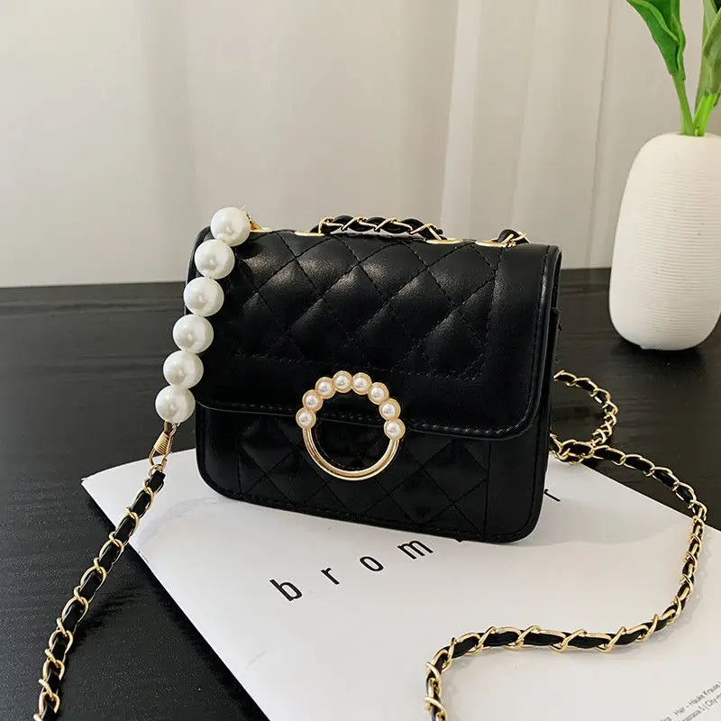 Shoulder Bag for Women Pearls Diamond Lattice Hand Bag Cross Body Chain