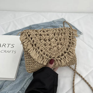 Knitting Shoulder Bag for Women Casual Straw Crossbody Summer Travel Woven Bag