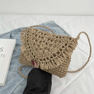 Knitting Shoulder Bag for Women Casual Straw Crossbody Summer Travel Woven Bag