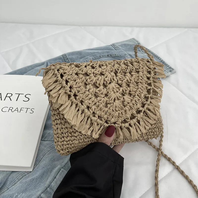 Knitting Shoulder Bag for Women Casual Straw Crossbody Summer Travel Woven Bag