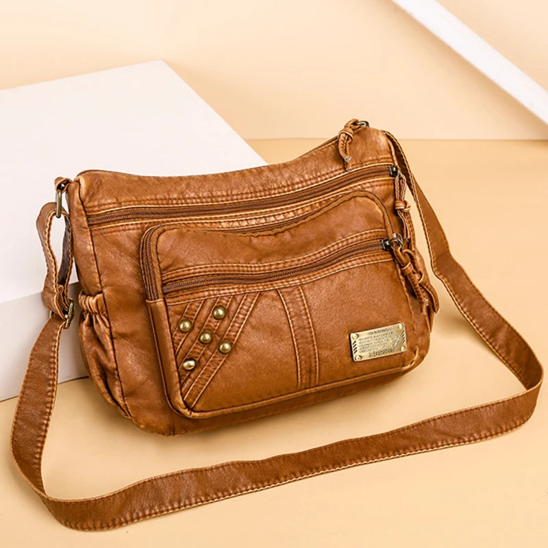 Vintage Crossbody Bag Large Capacity Brown Lady Shoulder Bag