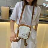 Toast Bread Plush Crossbody Bag Funny Ugly Shoulder Doll Bag