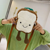 Toast Bread Plush Crossbody Bag Funny Ugly Shoulder Doll Bag