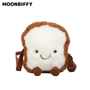 Toast Bread Plush Crossbody Bag Funny Ugly Shoulder Doll Bag