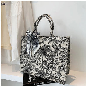 Shoulder Handbag Women Jacquard Embroidery Canvas Tote Bags