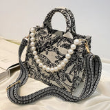 Shoulder Handbag Women Jacquard Embroidery Canvas Tote Bags
