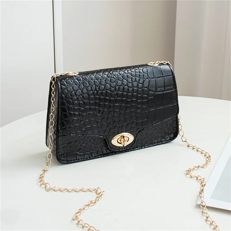 Crocodile Pattern Shoulder Bag Women Crossbody Handbag Lock Small Square