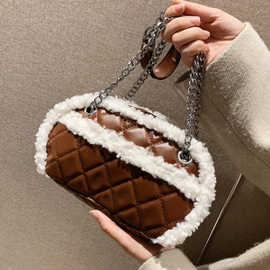 Winter Velvet Chain Shoulder Bag Small PU Leather Handbag