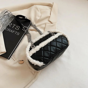 Winter Velvet Chain Shoulder Bag Small PU Leather Handbag
