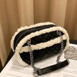 Winter Velvet Chain Shoulder Bag Small PU Leather Handbag