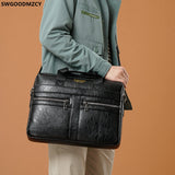 Leather Briefcase Men Laptop Bag Handbag Crossbody Shoulder Bag