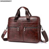 Leather Briefcase Men Laptop Bag Handbag Crossbody Shoulder Bag