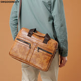 Leather Briefcase Men Laptop Bag Handbag Crossbody Shoulder Bag