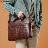 Leather Briefcase Men Laptop Bag Handbag Crossbody Shoulder Bag
