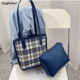 Shoulder Tote Bag Women Plaid PU Large Capacity Ins Style All-match Ins Shopping