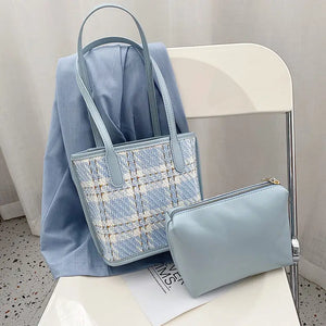 Shoulder Tote Bag Women Plaid PU Large Capacity Ins Style All-match Ins Shopping