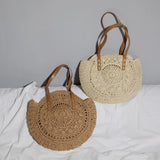 Straw Embossed Ladies Shoulder Bag Round Shape Casual Tote for Shopping